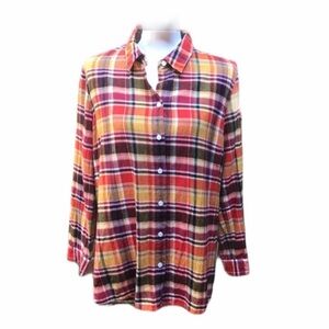 Coldwater Creek Plaid Flannel Shirt Size PL